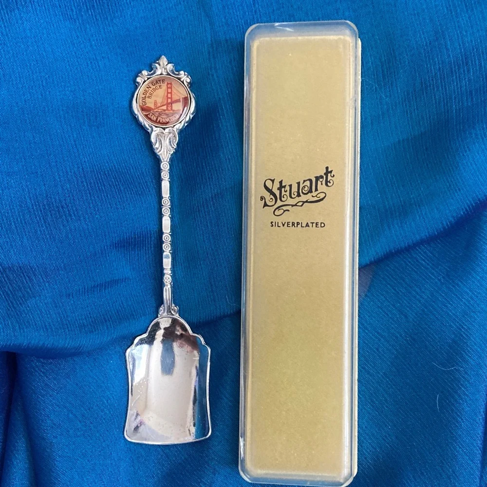 Vtg Stuart Golden Gate Bridge Silverplated Shovel Spoon, 4.5 in. Long